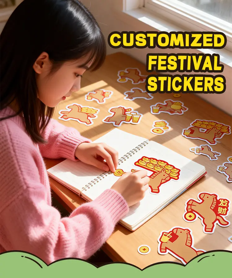 2026 Fire Horse Zodiac Stickers - Cute Red Envelope & Wealth Bowl Lunar New Year Decals